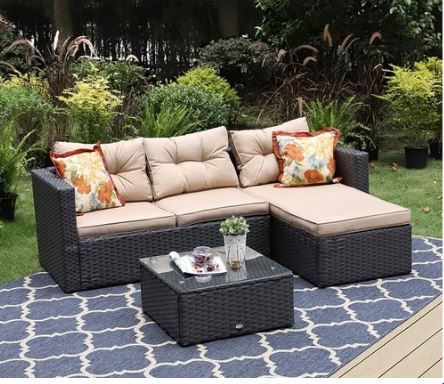 3 (1) AD-060, Outdoor L Shape Wicker Sofa Set