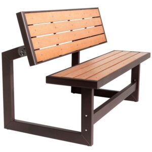 AD-182 Brown Metal And Teak Wood Bench